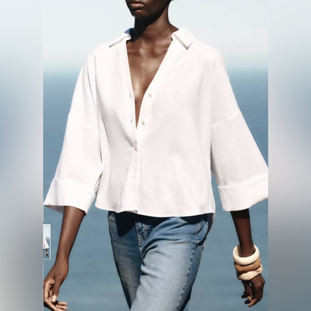 Zara White Oversized Button-Front Blouse